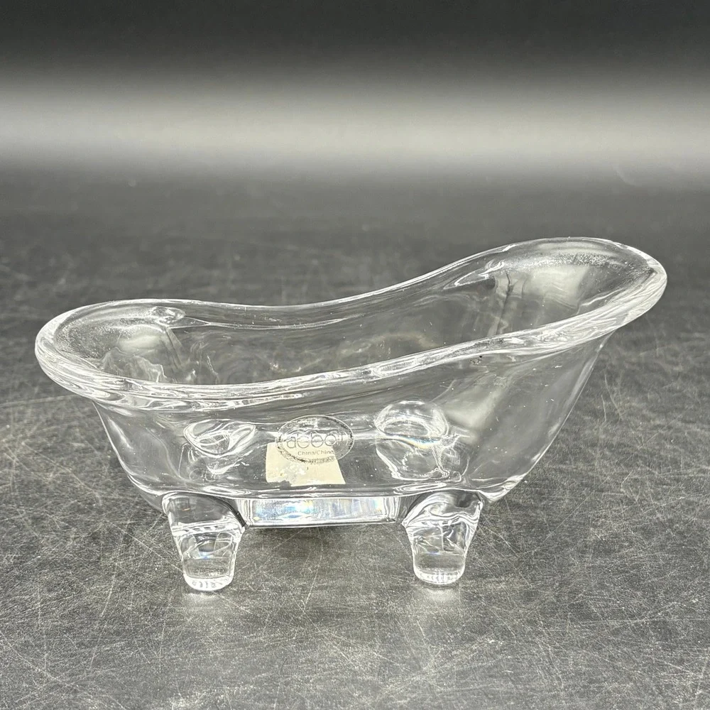 Abbott Clear Glass Bathtub Dish Clawfoot Soap Jewelry Trinket Holder 5.5 Inch